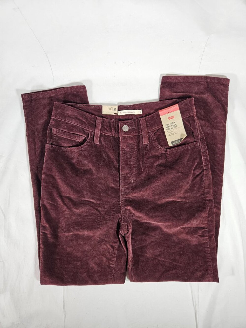 Levi's 724 High Rise Slim Straight Burgundy Corduroy Pants Women's Size 8 Short - Picture 3 of 9